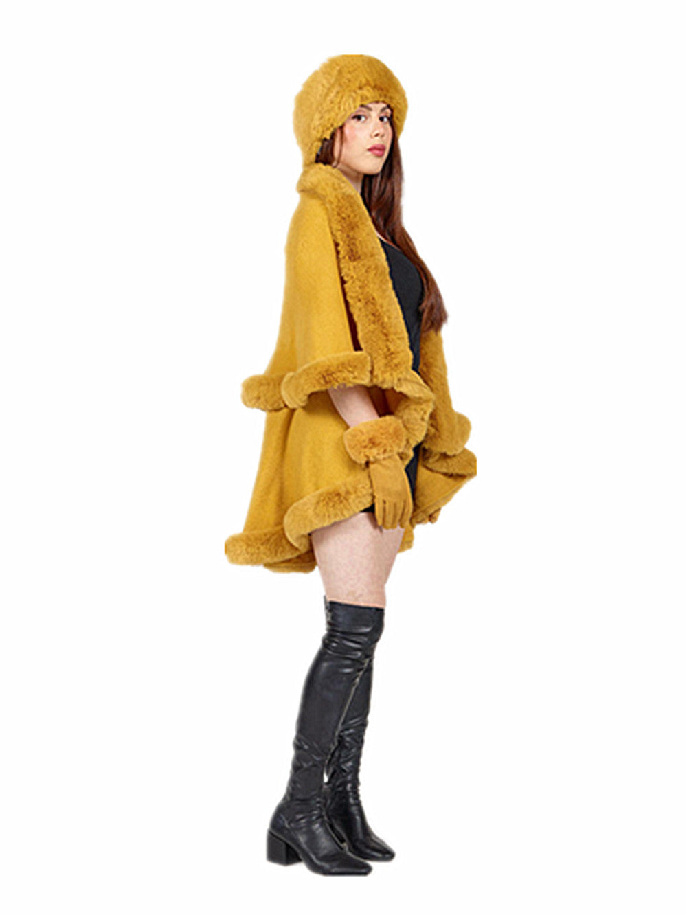 Women's Faux Fur Double Layer Poncho