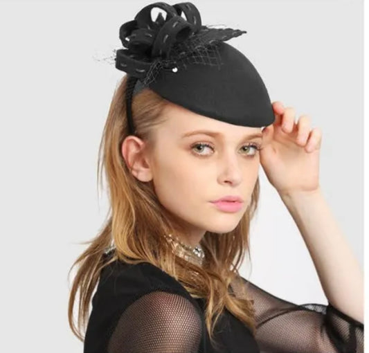 Ladies' 100% Wool Felt Fascinator Hat with Feather Decoration 2288