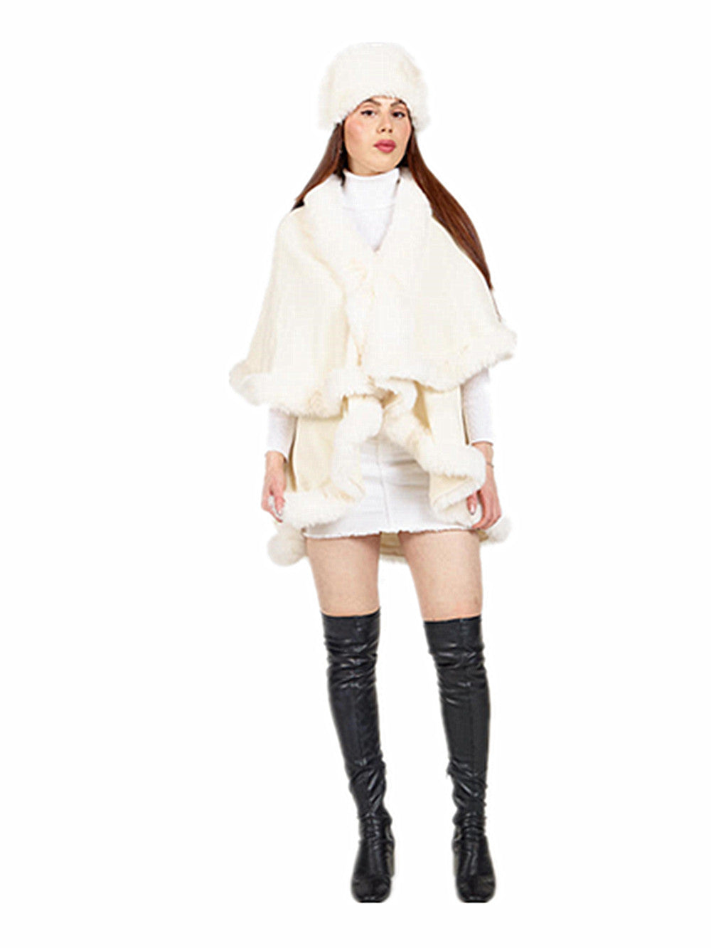 Women's Faux Fur Double Layer Poncho