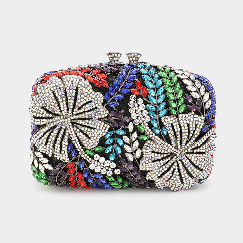 Exclusive Evening Clutch with Double Side Beads Magnetic Closure Chain Strap