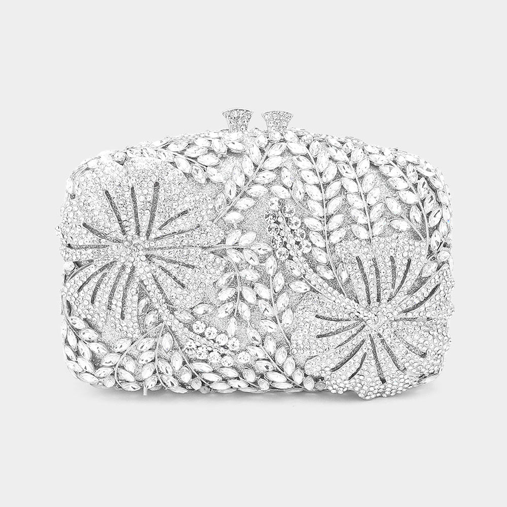 Exclusive Evening Clutch with Double Side Beads Magnetic Closure Chain Strap