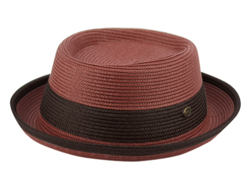 Two Tone Pork Pie Summer Men's Poly Braid Beach Dressy Small Brim Hat with an Adjustable Drawstring 2809