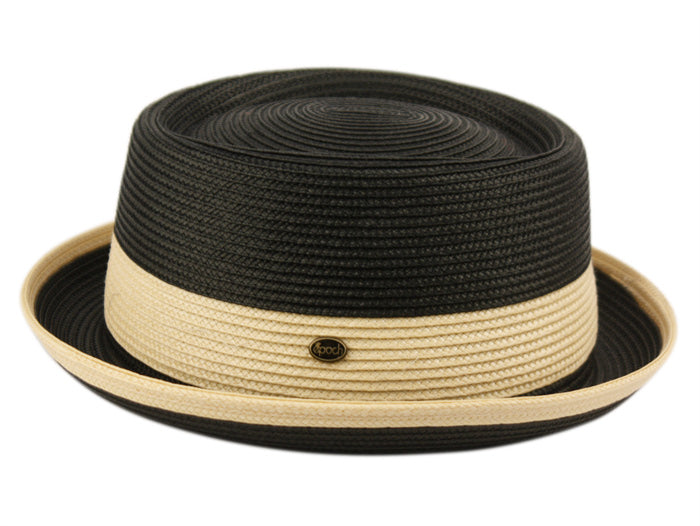 Two Tone Pork Pie Summer Men's Poly Braid Beach Dressy Small Brim Hat with an Adjustable Drawstring 2809