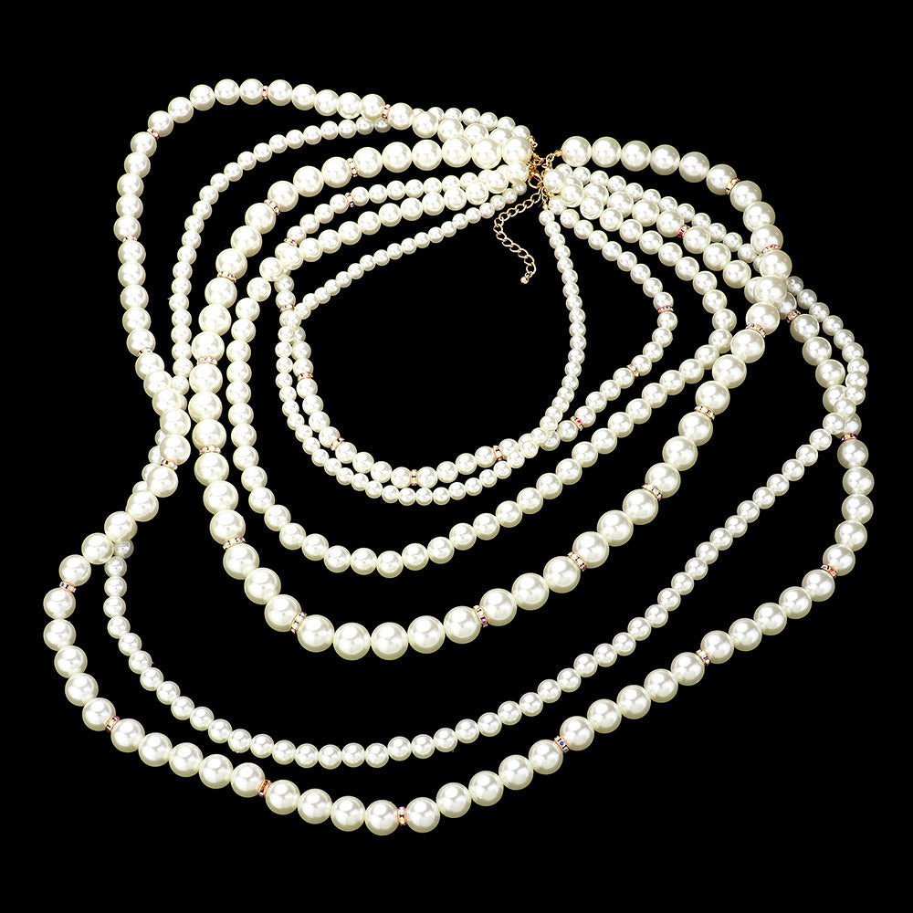 Pearl Beaded Multi Layered Strand Long Necklace 20''