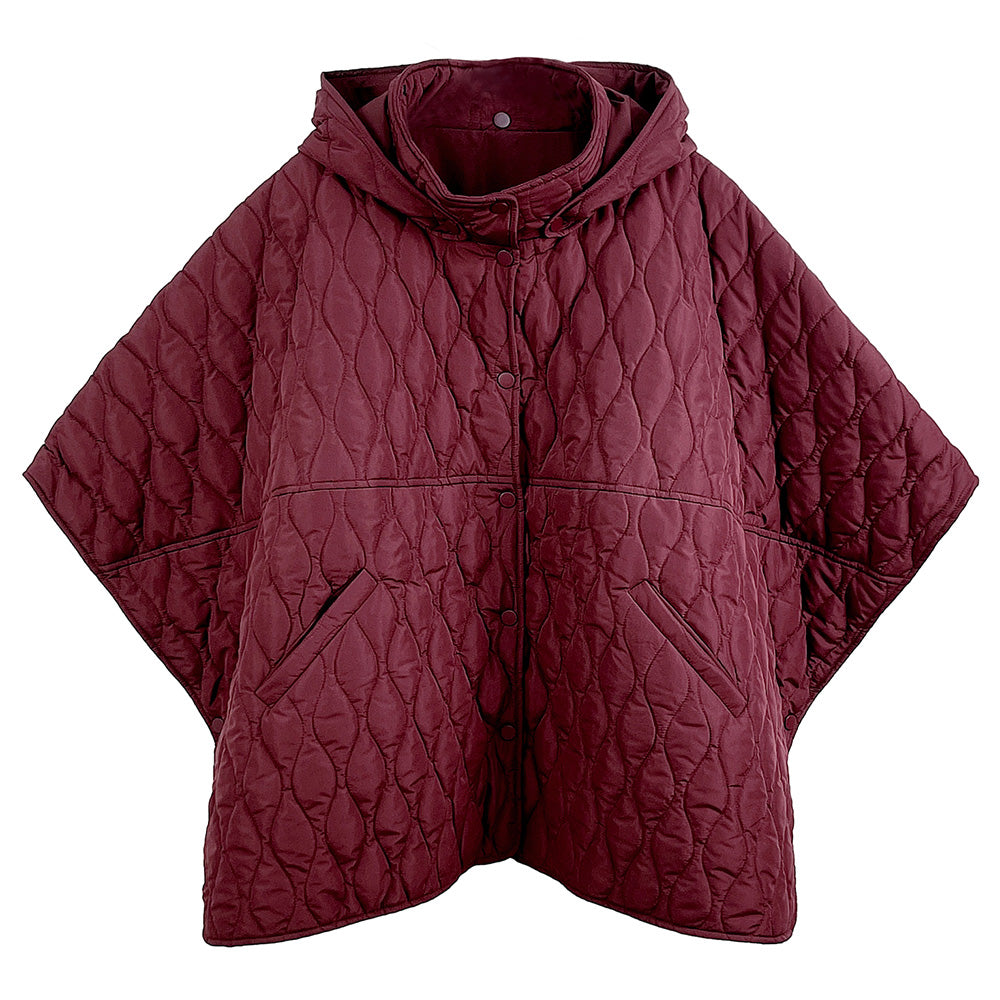 Women's Quilted Wave Pattern Padded Cape with Detachable Hoodie