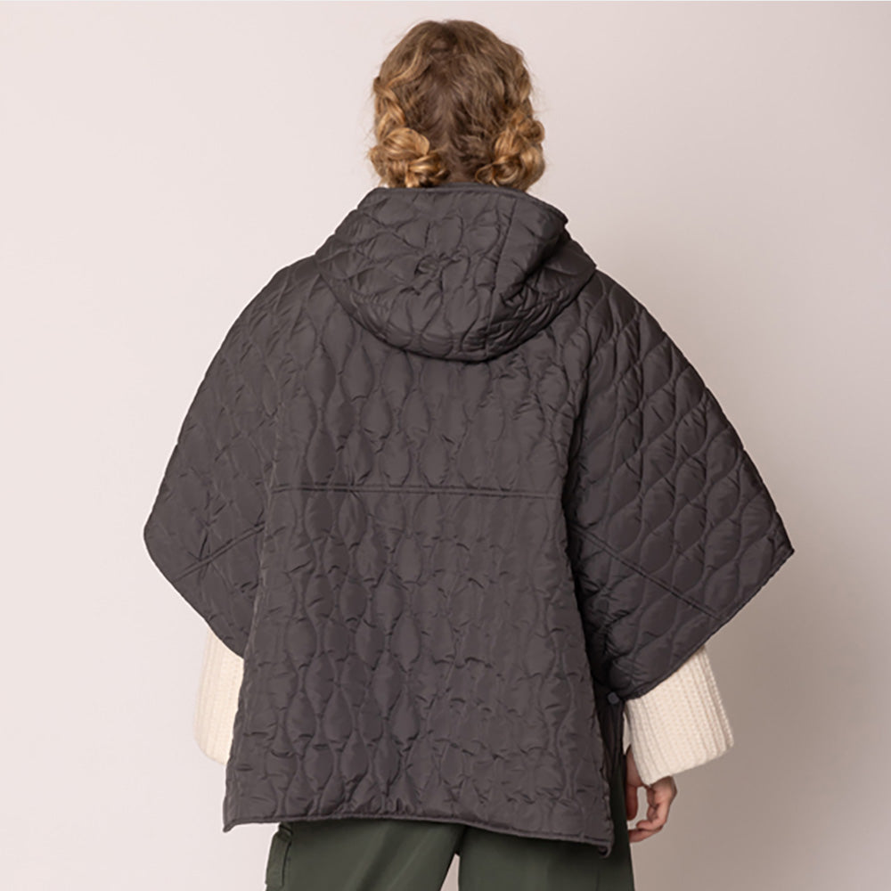 Women's Quilted Wave Pattern Padded Cape with Detachable Hoodie