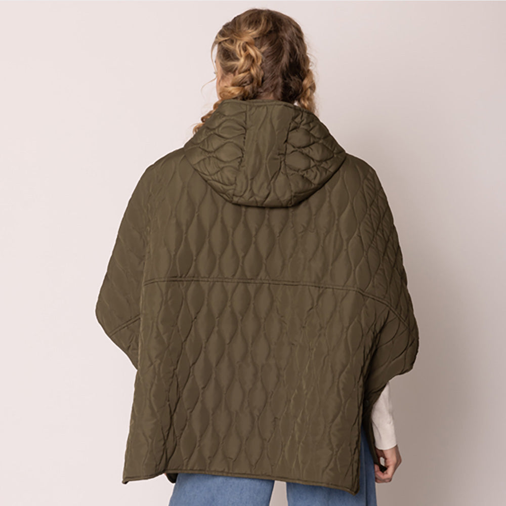 Women's Quilted Wave Pattern Padded Cape with Detachable Hoodie