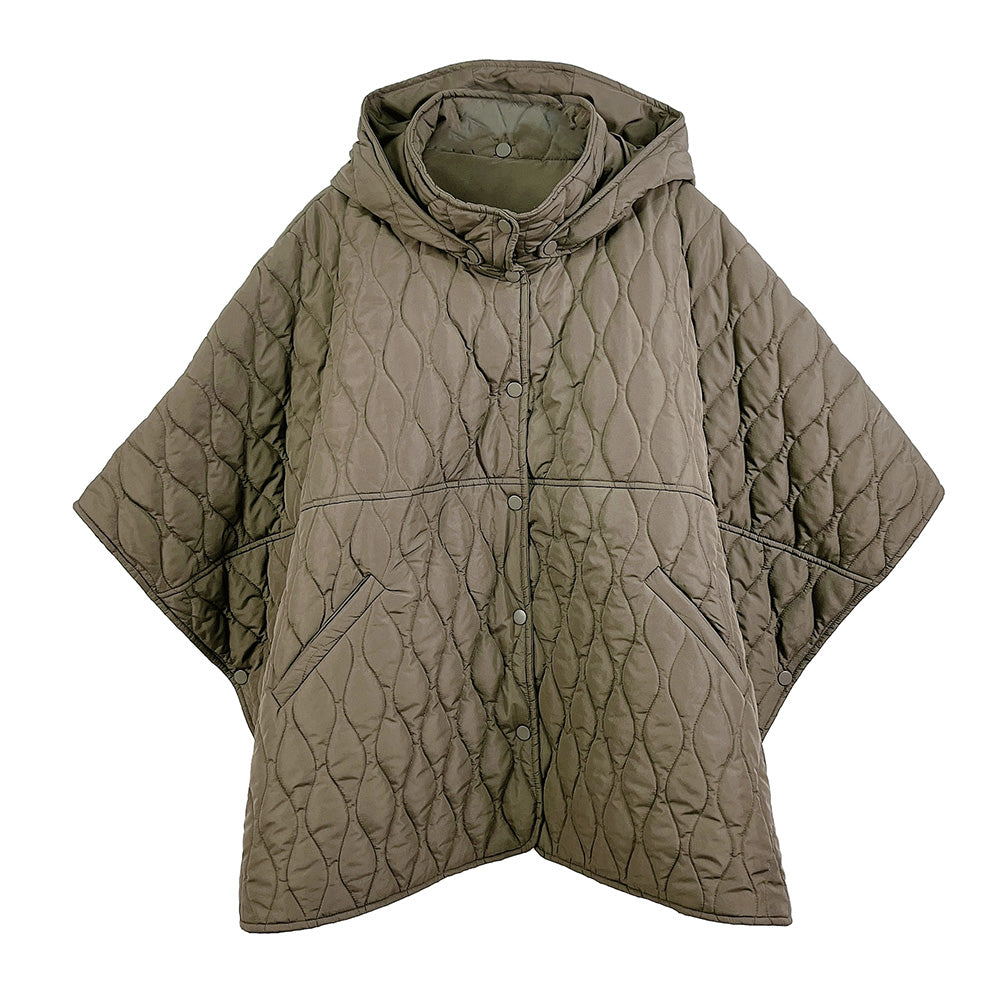 Women's Quilted Wave Pattern Padded Cape with Detachable Hoodie