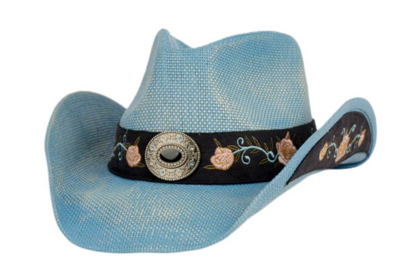 Vintage western cowboy Blue hats with badge & flower trim band (Blue 6037)