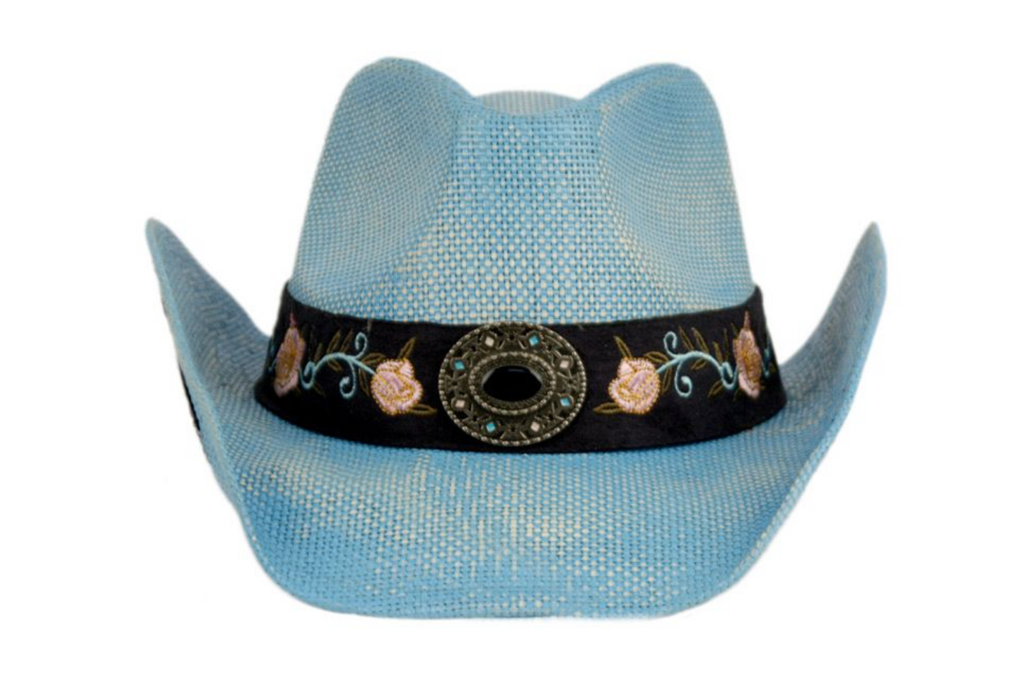 Vintage western cowboy Blue hats with badge & flower trim band (Blue 6037)