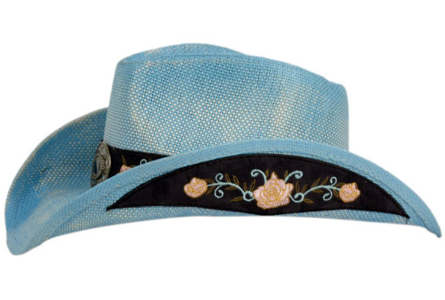 Vintage western cowboy Blue hats with badge & flower trim band (Blue 6037)