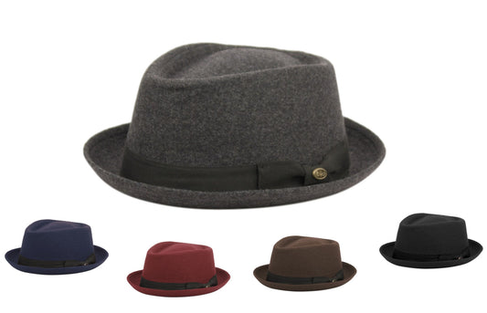 Diamond Shape Men's 100% Wool Felt Fall Winter Spring Brim Fedora with Band