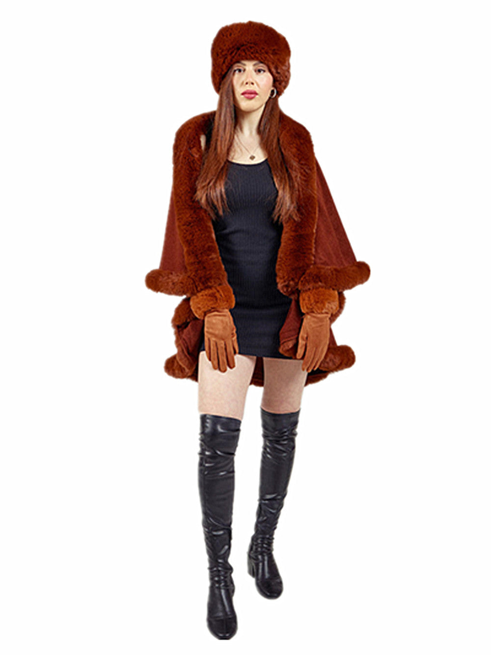 Women's Faux Fur Double Layer Poncho